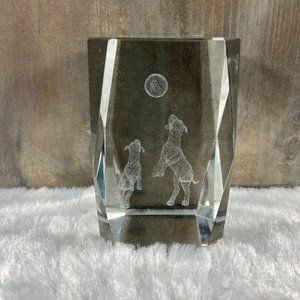 Playing Dogs Ball Puppies Laser Etched Crystal Glass Rectangle Paperweight 3D